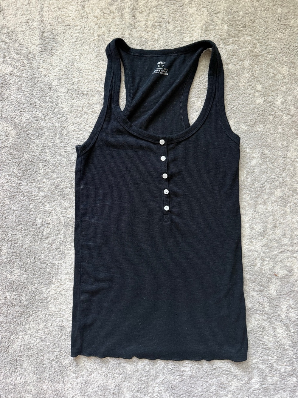 aerie Black Ribbed Racerback Tank with Button Placket